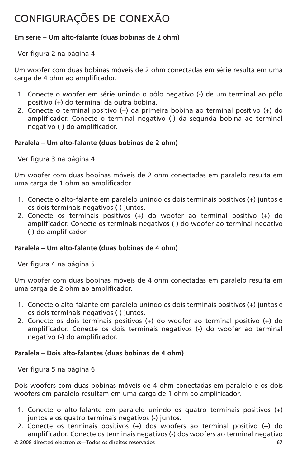 Configurações de conexão | Orion Car Audio XTR Subwoofers XTR104 User Manual | Page 67 / 75