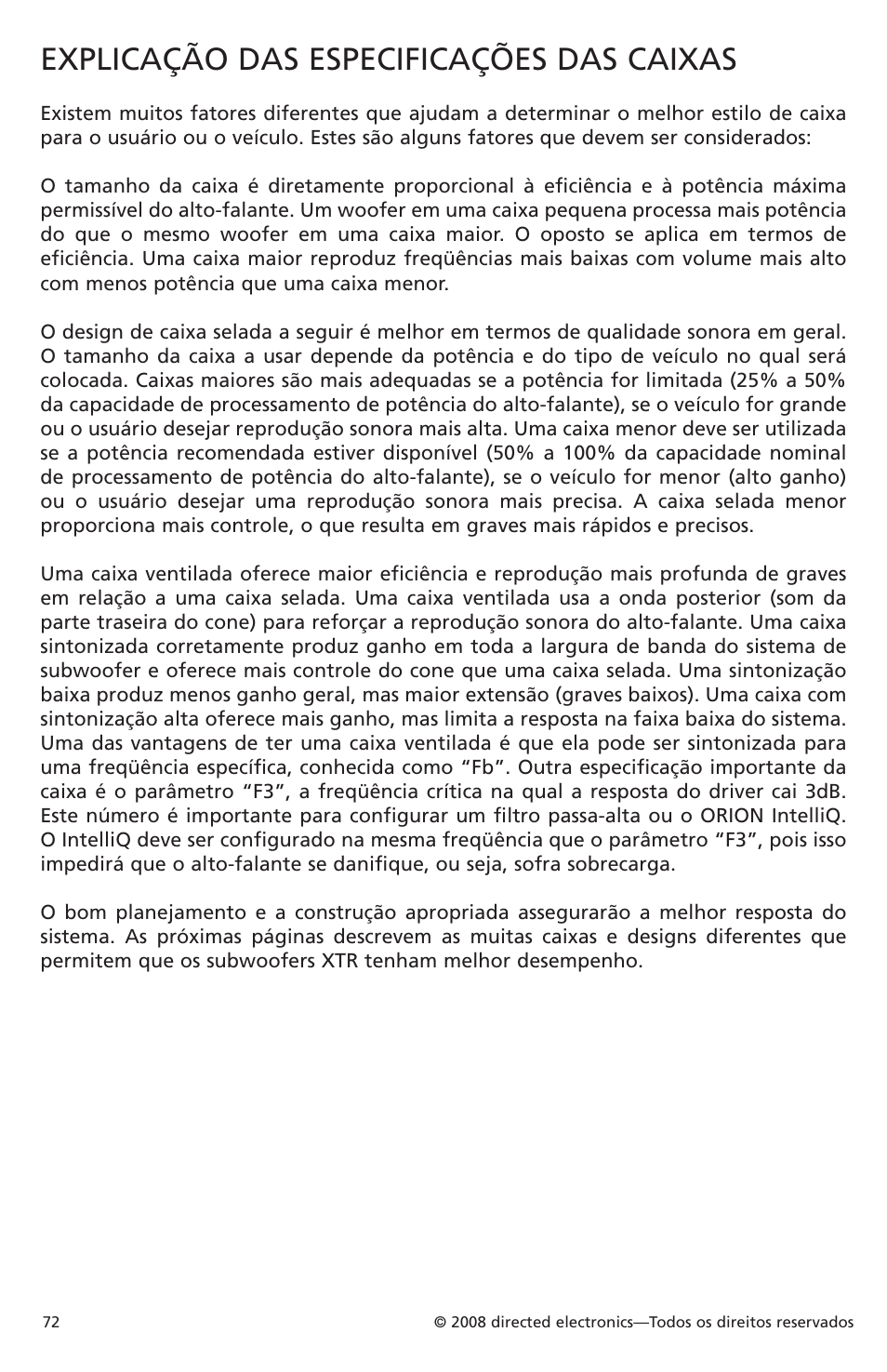Explicação das especificações das caixas | Orion Car Audio XTR Subwoofers XTR104 User Manual | Page 72 / 75