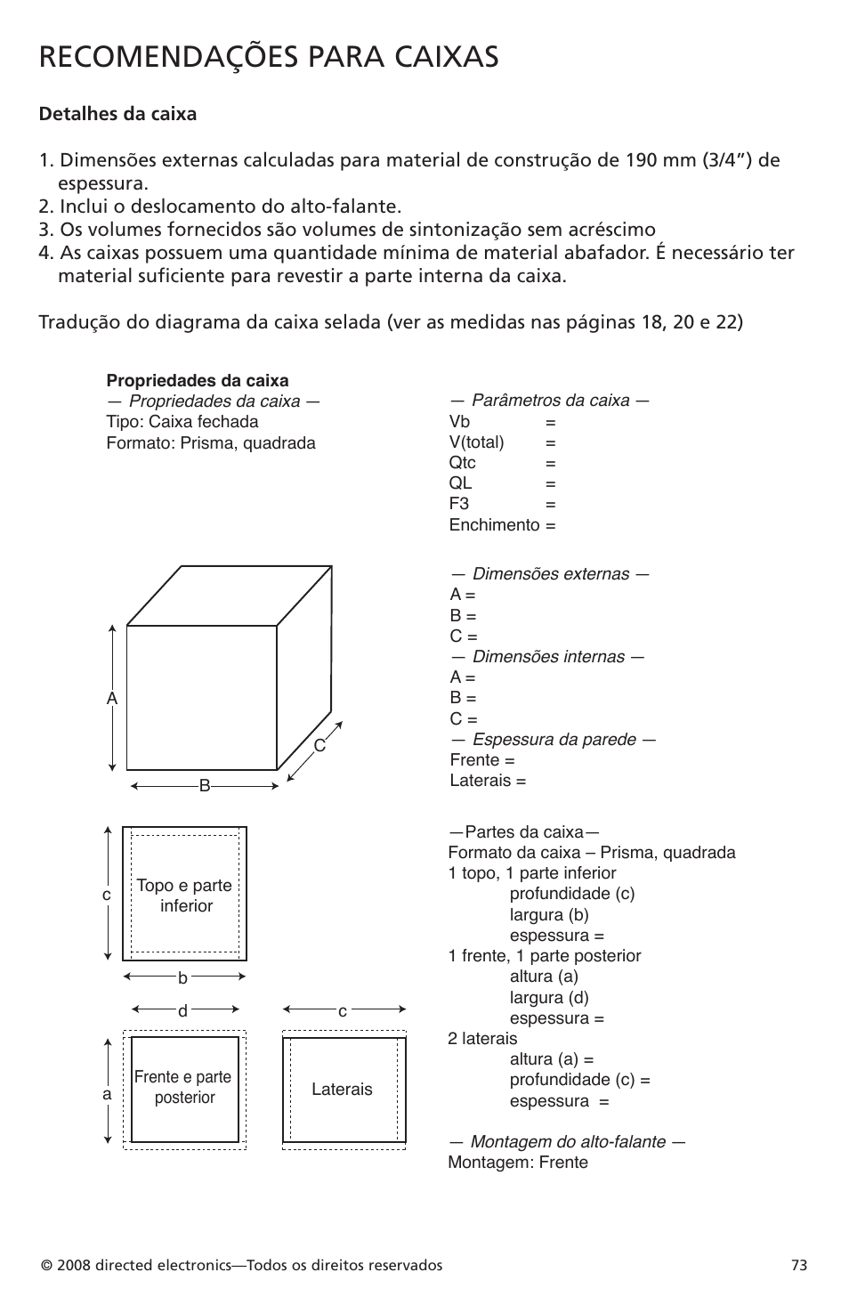 Recomendações para caixas | Orion Car Audio XTR Subwoofers XTR104 User Manual | Page 73 / 75