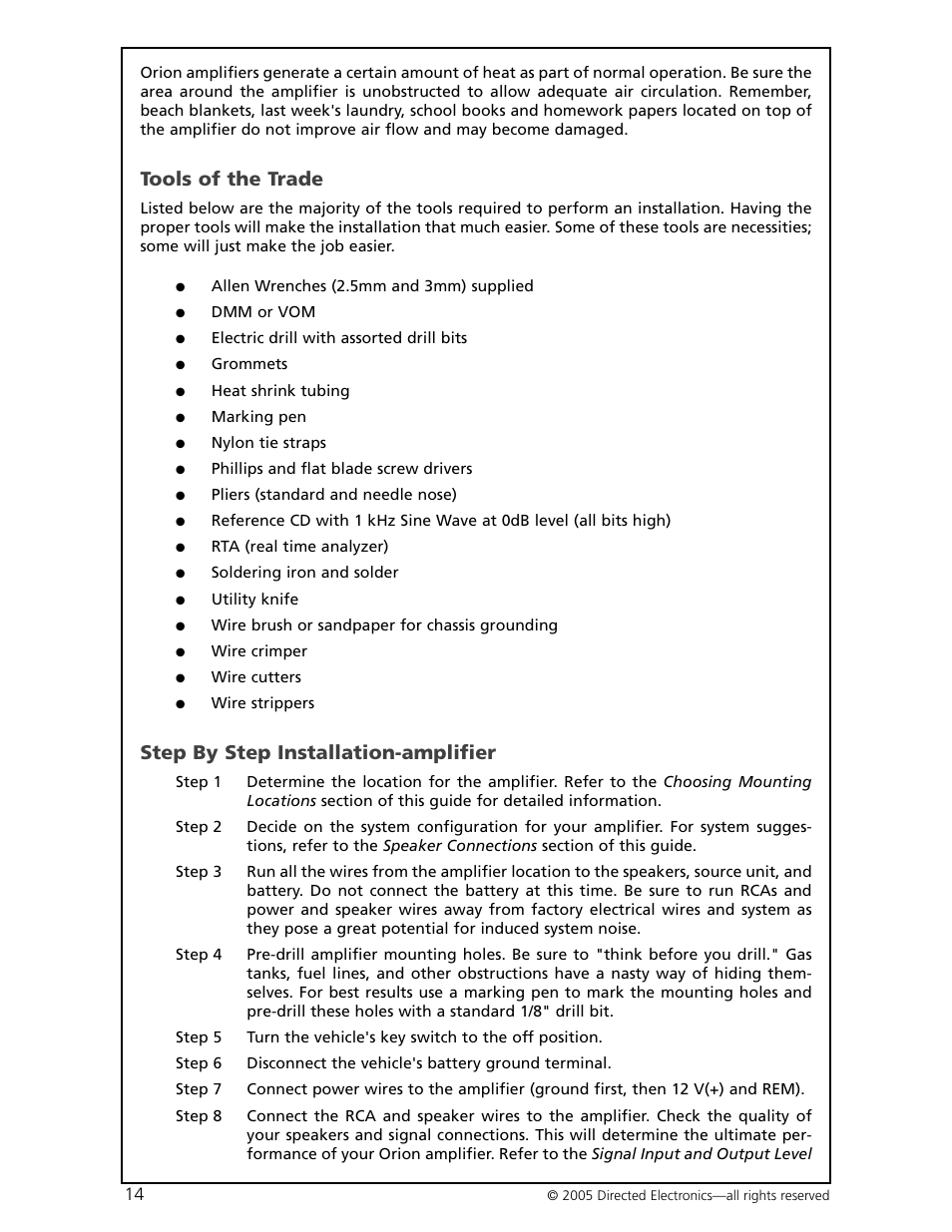 Tools of the trade, Step by step installation-amplifier | Orion Car Audio HCCA-D600 User Manual | Page 15 / 21