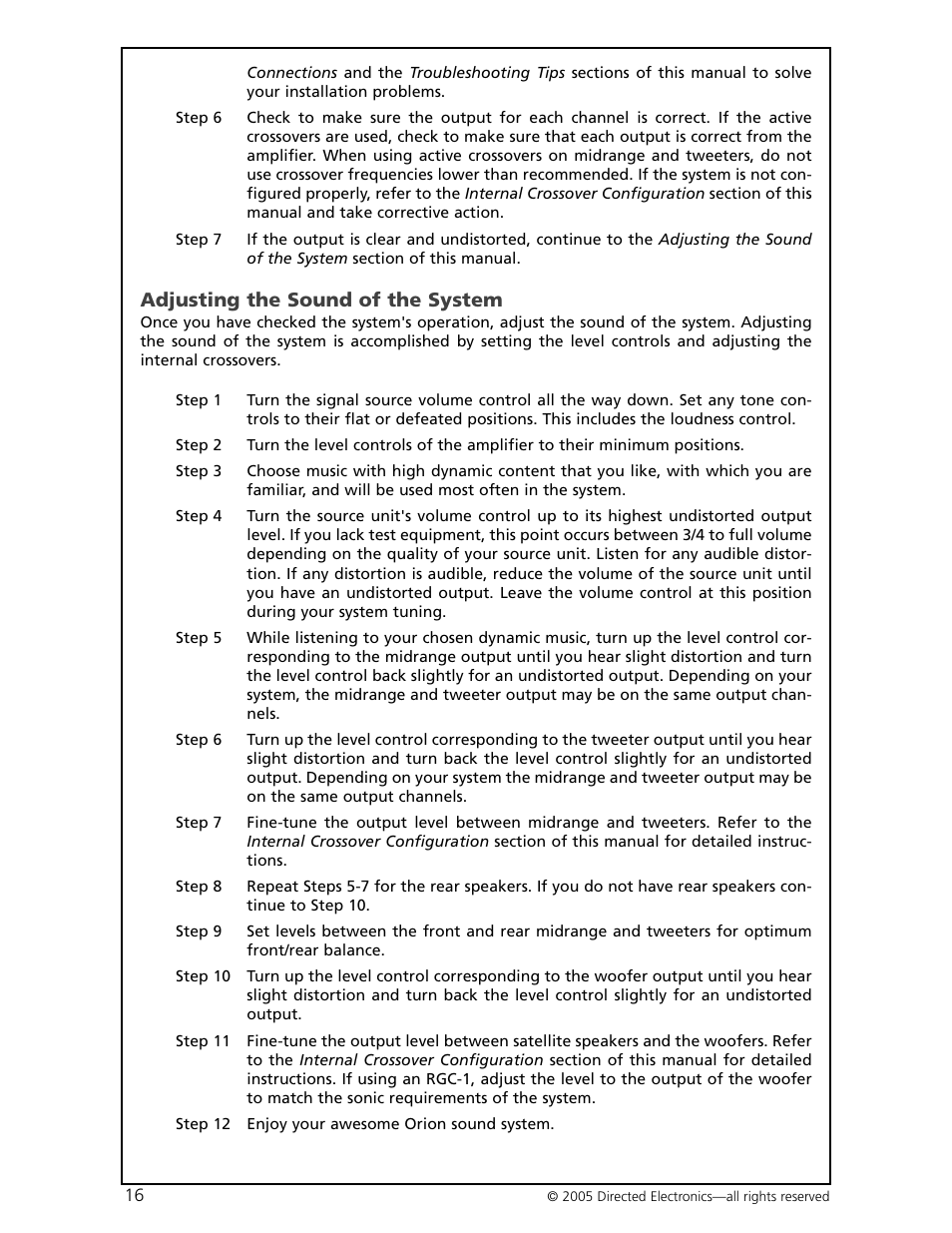 Adjusting the sound of the system | Orion Car Audio HCCA-D600 User Manual | Page 17 / 21