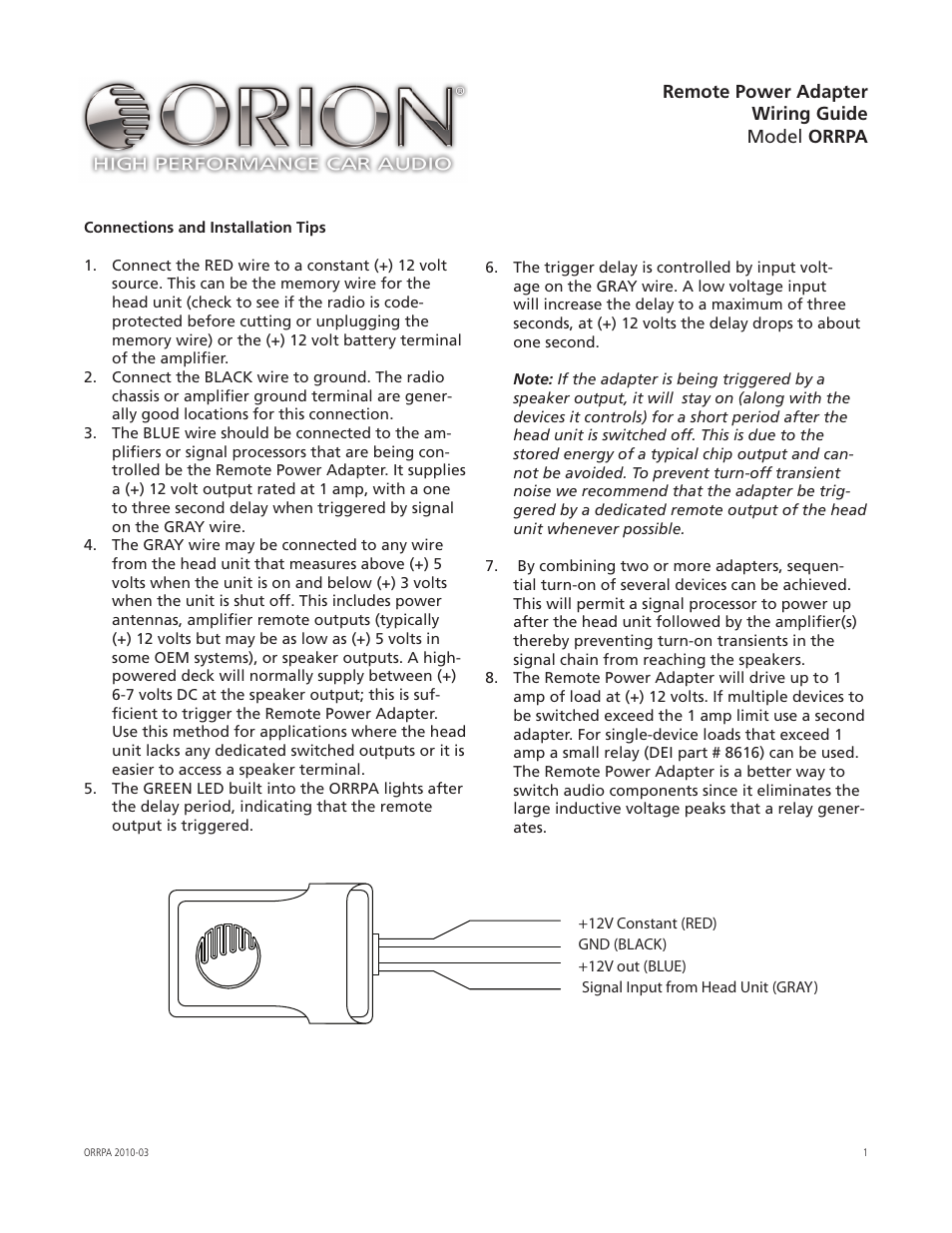 Orion Car Audio ORRPA User Manual | 2 pages