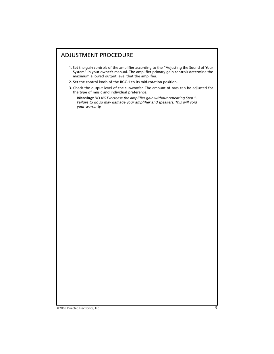 Adjustment procedure | Orion Car Audio RGC-1 User Manual | Page 4 / 5