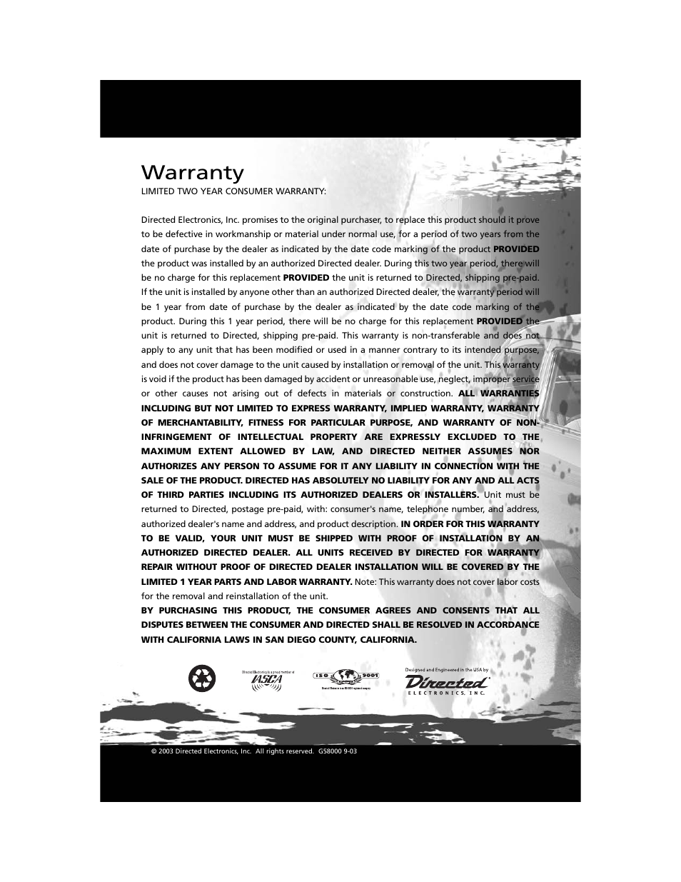 Warranty | Orion Car Audio RGC-1 User Manual | Page 5 / 5