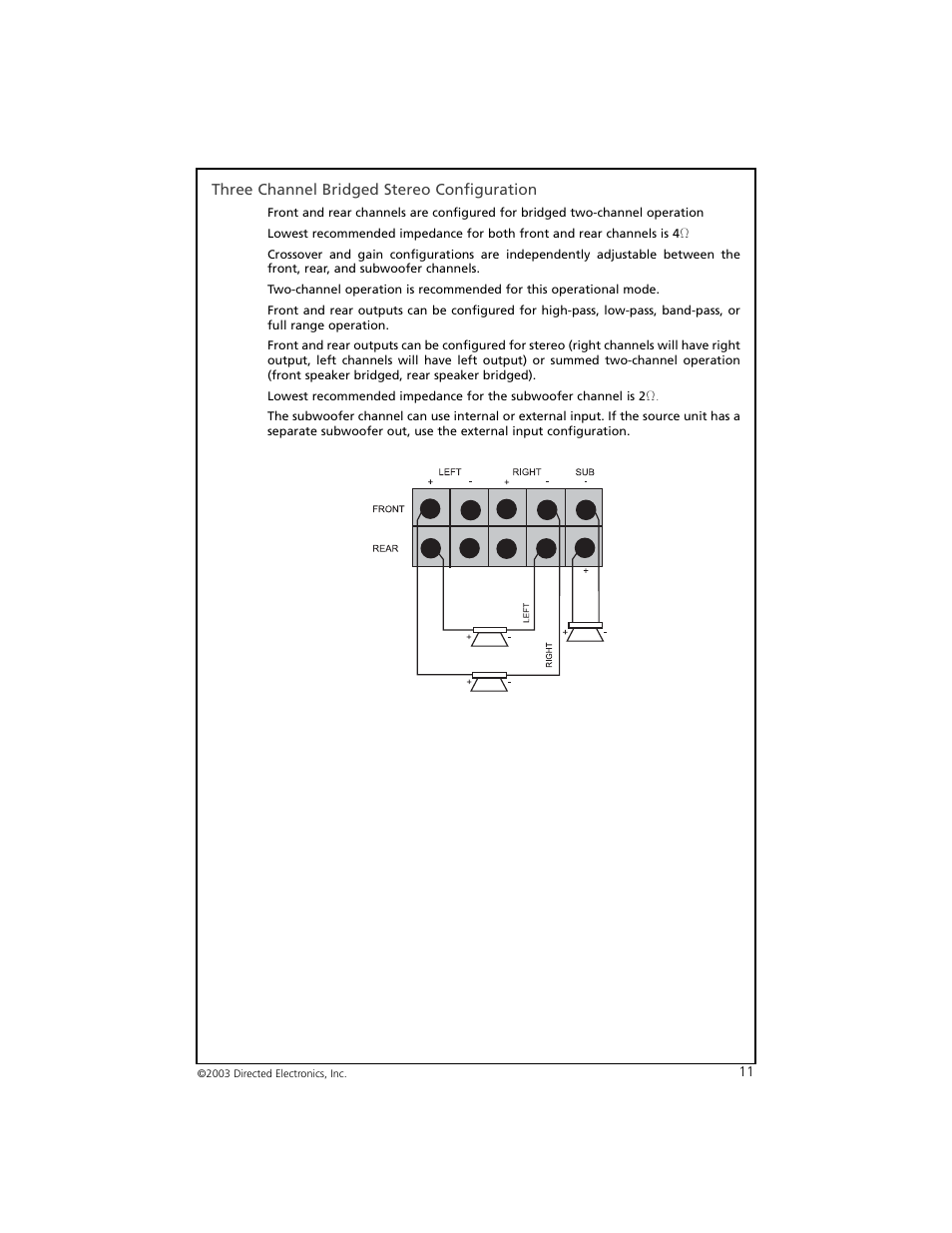 Three channel bridged stereo configuration | Orion Car Audio 7005 User Manual | Page 12 / 22