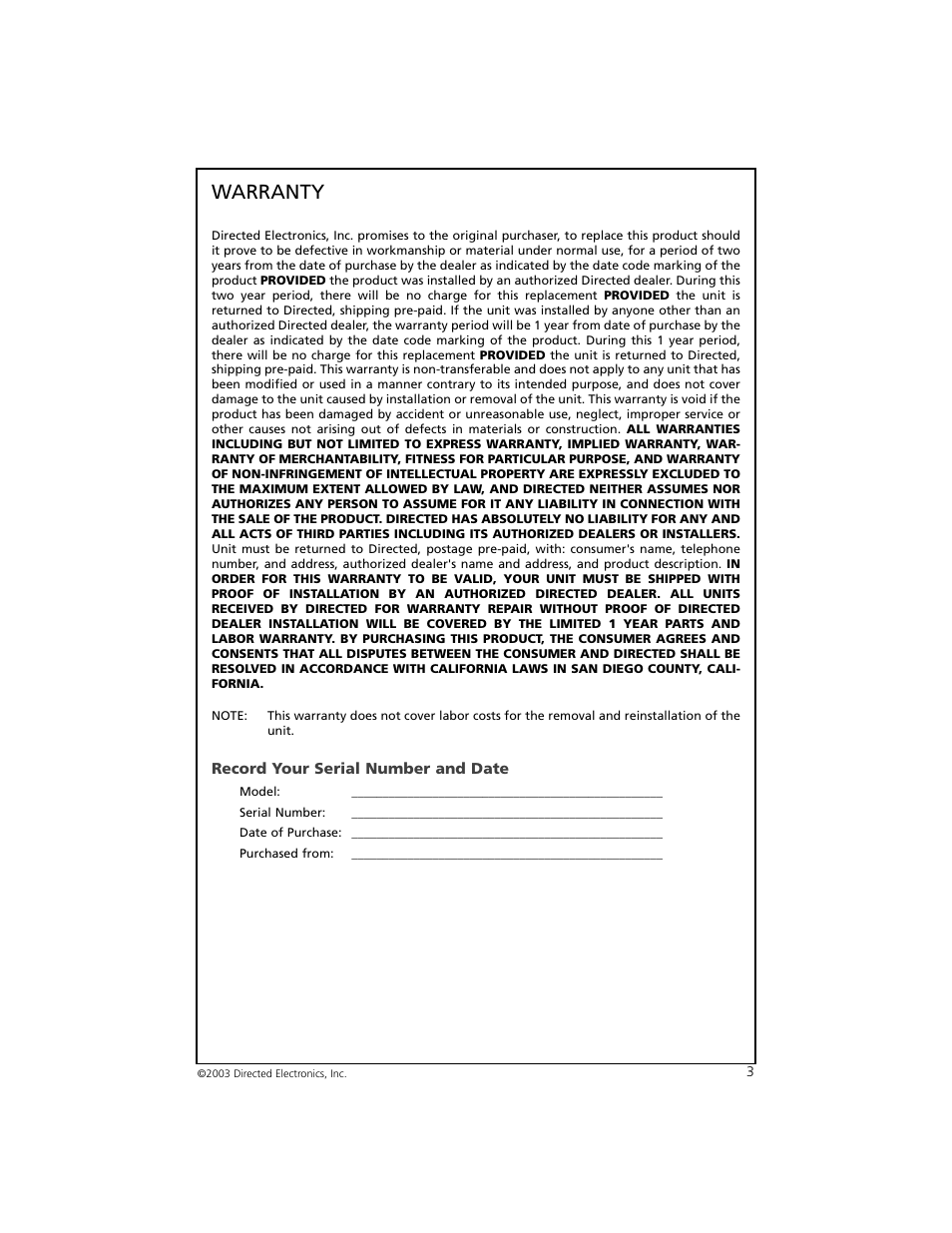 Warranty | Orion Car Audio 7005 User Manual | Page 4 / 22