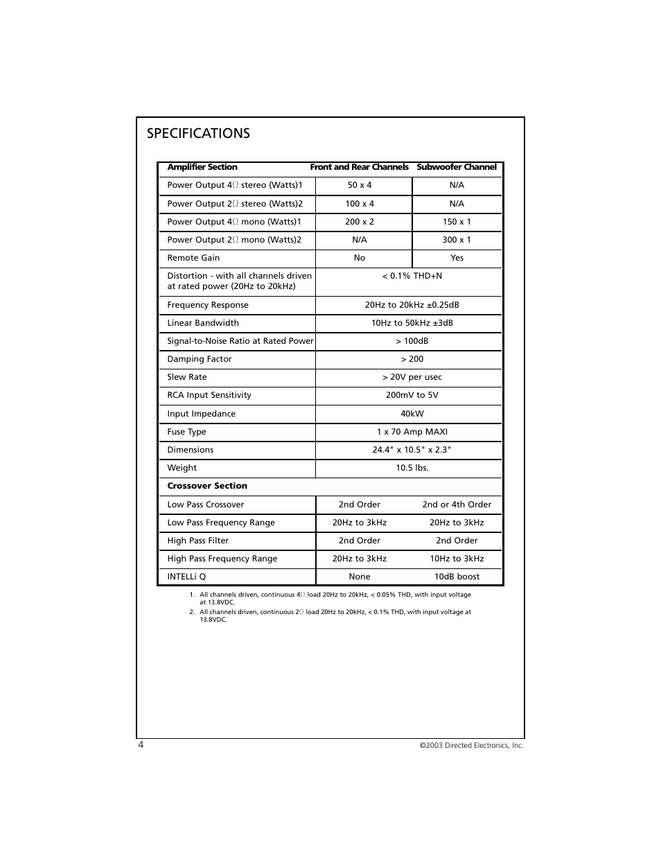 Specifications | Orion Car Audio 7005 User Manual | Page 5 / 22