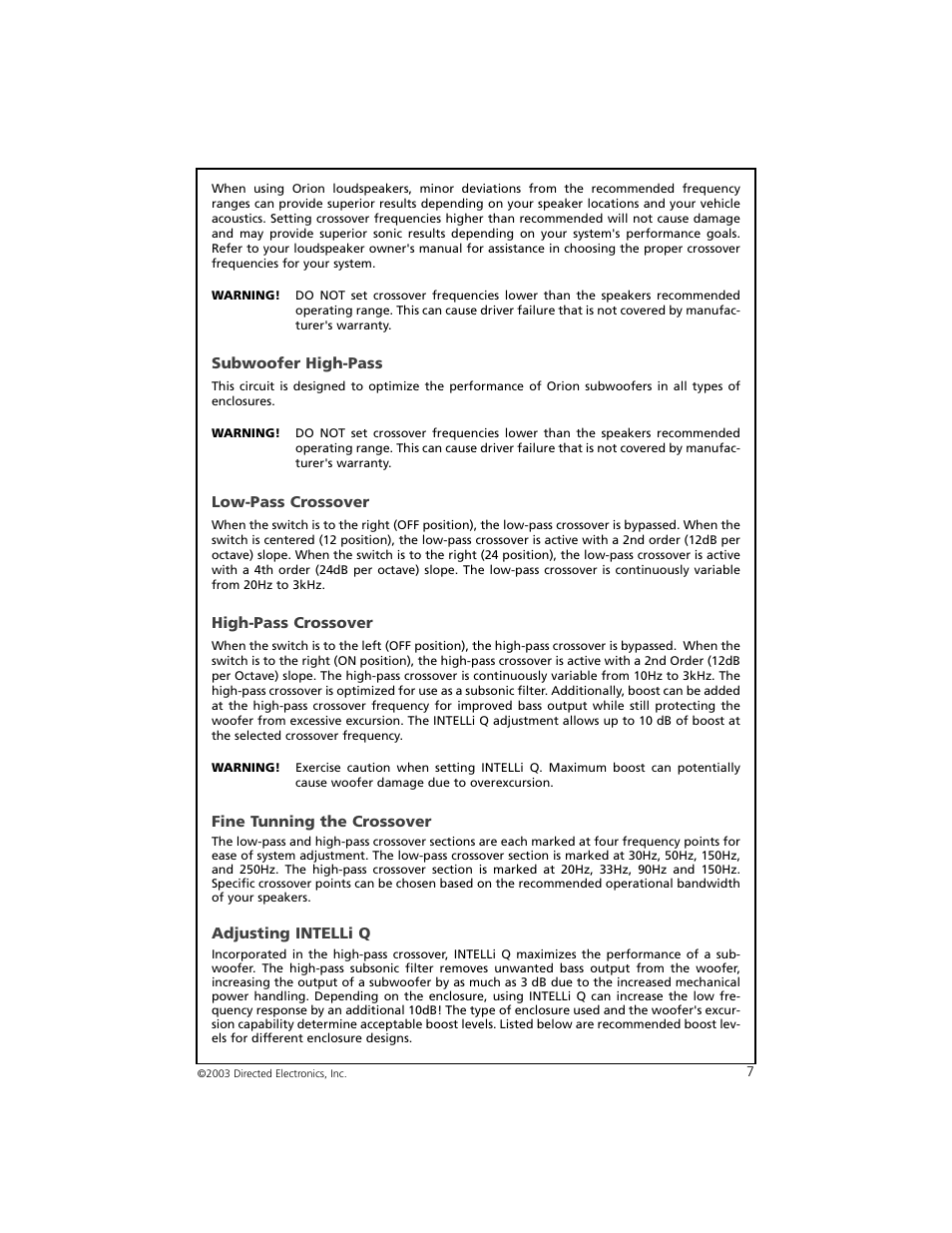 Orion Car Audio 7005 User Manual | Page 8 / 22