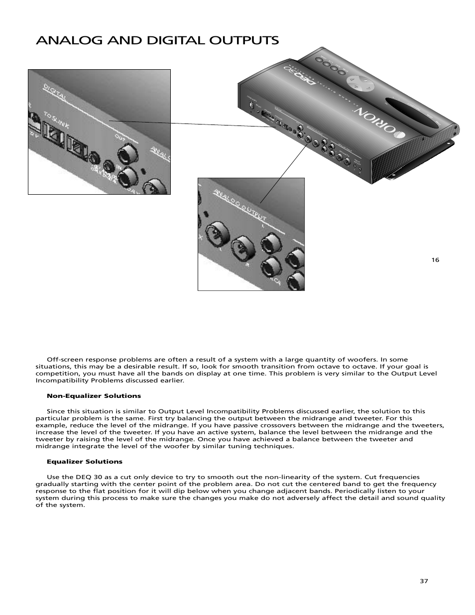 Analog and digital outputs | Orion Car Audio DEQ 30 User Manual | Page 17 / 27