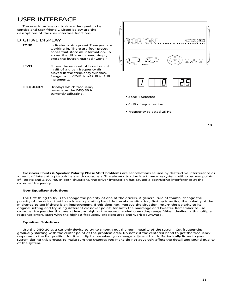 User interface | Orion Car Audio DEQ 30 User Manual | Page 19 / 27