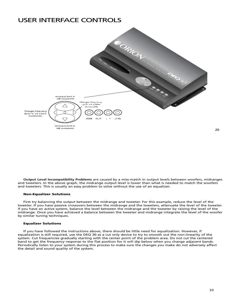 User interface controls | Orion Car Audio DEQ 30 User Manual | Page 21 / 27