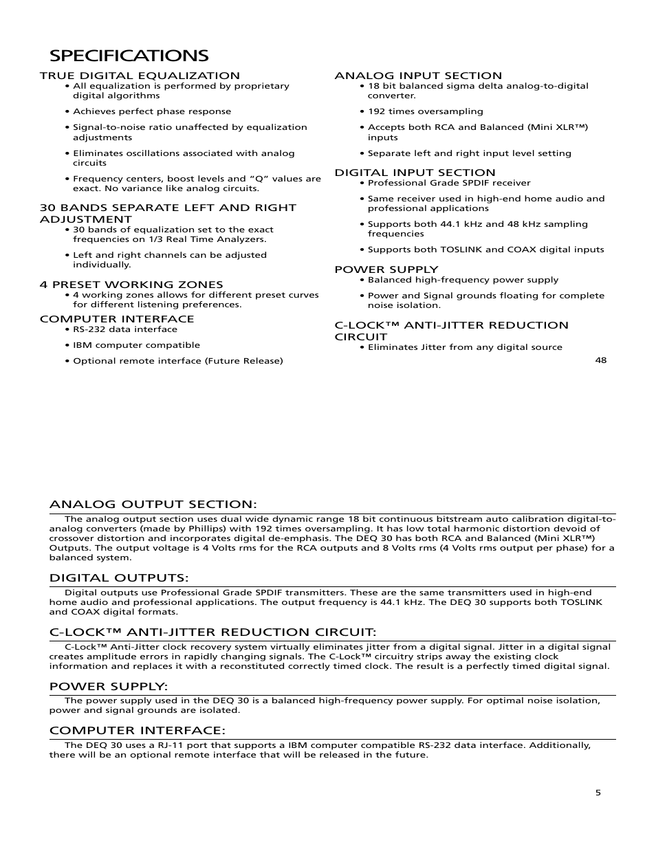 Specifications | Orion Car Audio DEQ 30 User Manual | Page 6 / 27