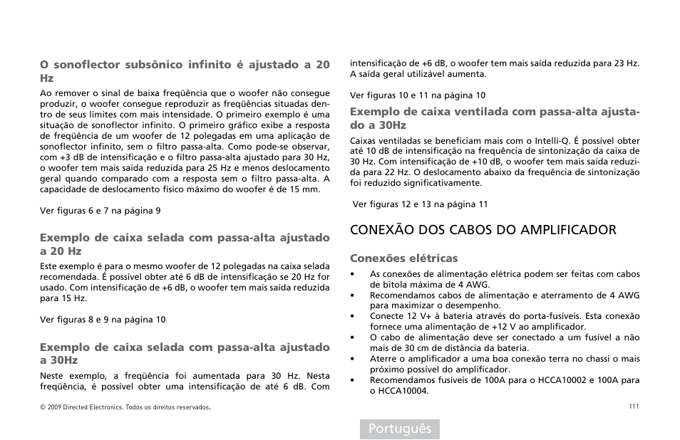 Português, Conexão dos cabos do amplificador | Orion Car Audio HCCA COMPETITION HCCA10002 User Manual | Page 112 / 126