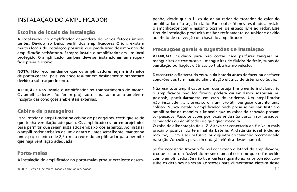 Instalação do amplificador | Orion Car Audio HCCA COMPETITION HCCA10002 User Manual | Page 115 / 126