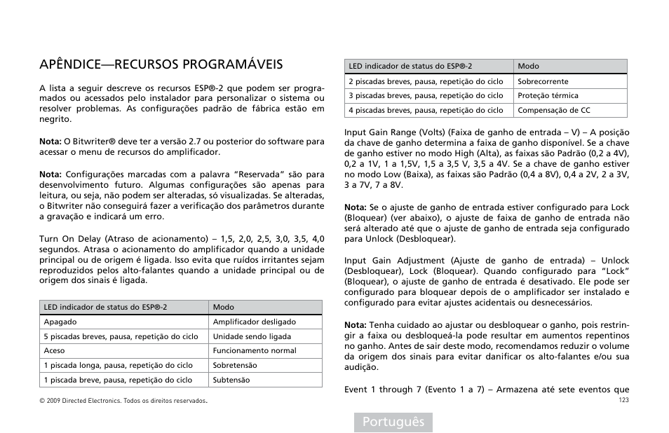 Português apêndice—recursos programáveis | Orion Car Audio HCCA COMPETITION HCCA10002 User Manual | Page 124 / 126