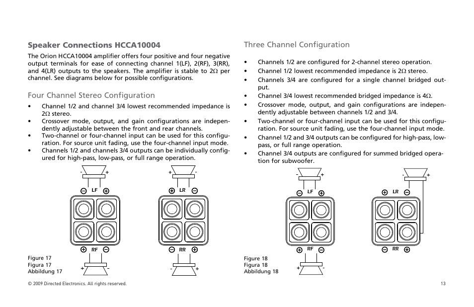 3peaker, Four channel stereo configuration, Three channel configuration | Orion Car Audio HCCA COMPETITION HCCA10002 User Manual | Page 14 / 126