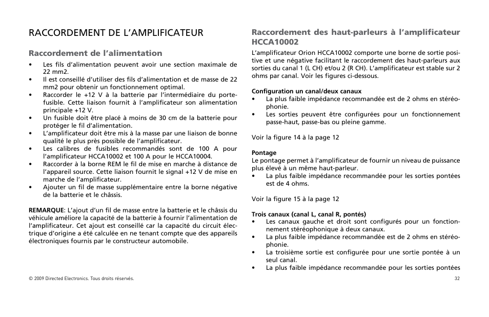 Raccordement de l’amplificateur, 2accordement | Orion Car Audio HCCA COMPETITION HCCA10002 User Manual | Page 33 / 126
