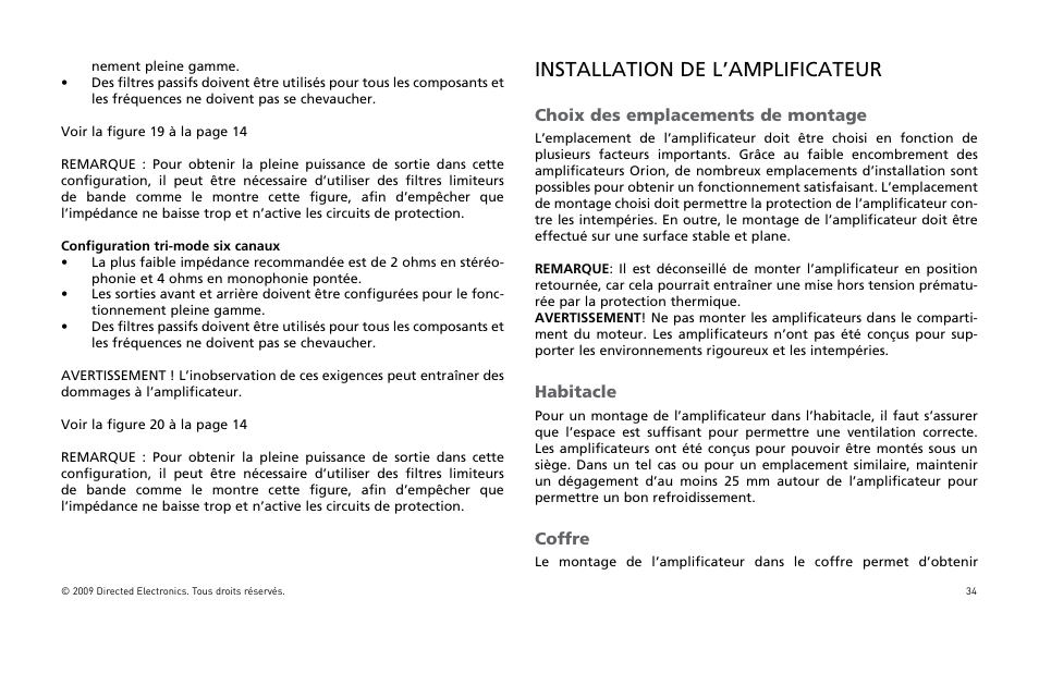 Installation de l’amplificateur, Hoix, Abitacle | Offre | Orion Car Audio HCCA COMPETITION HCCA10002 User Manual | Page 35 / 126