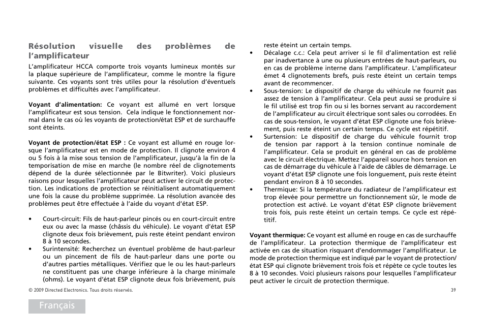 Français | Orion Car Audio HCCA COMPETITION HCCA10002 User Manual | Page 40 / 126