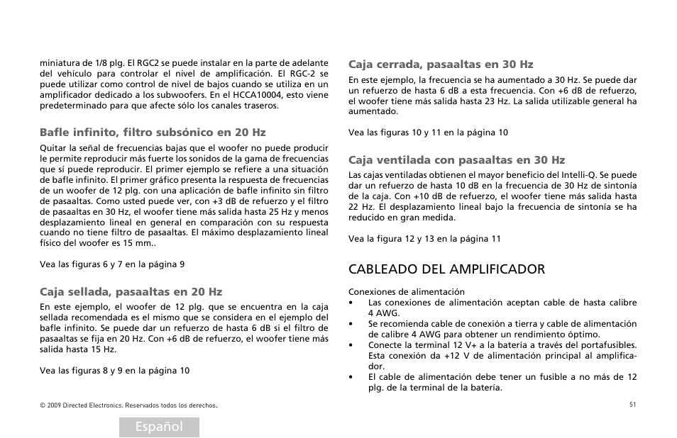 Español, Cableado del amplificador | Orion Car Audio HCCA COMPETITION HCCA10002 User Manual | Page 52 / 126
