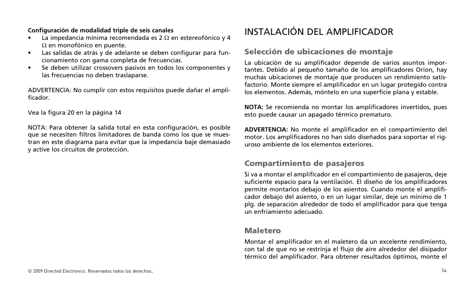 Instalación del amplificador, 3elecciøn, Ompartimiento | Aletero | Orion Car Audio HCCA COMPETITION HCCA10002 User Manual | Page 55 / 126