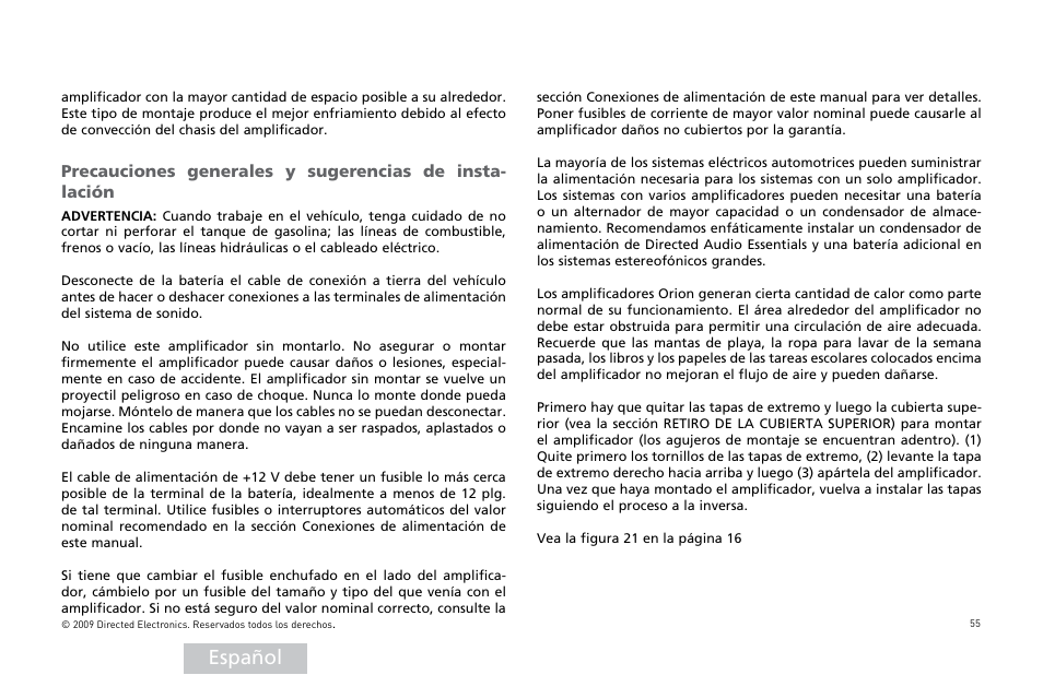 Español, 0recauciones | Orion Car Audio HCCA COMPETITION HCCA10002 User Manual | Page 56 / 126