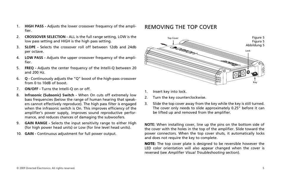 Removing the top cover | Orion Car Audio HCCA COMPETITION HCCA10002 User Manual | Page 6 / 126