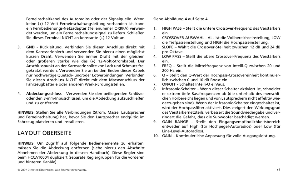 Layout oberseite | Orion Car Audio HCCA COMPETITION HCCA10002 User Manual | Page 67 / 126