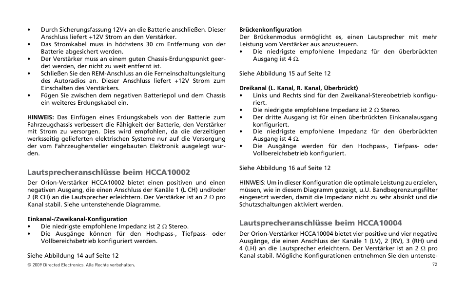 Autsprecheranschlàsse | Orion Car Audio HCCA COMPETITION HCCA10002 User Manual | Page 73 / 126