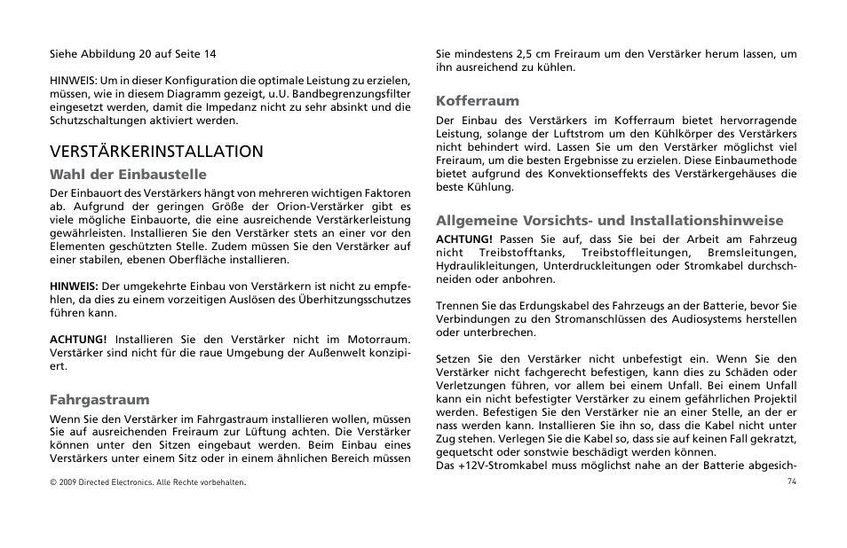 Verstärkerinstallation | Orion Car Audio HCCA COMPETITION HCCA10002 User Manual | Page 75 / 126