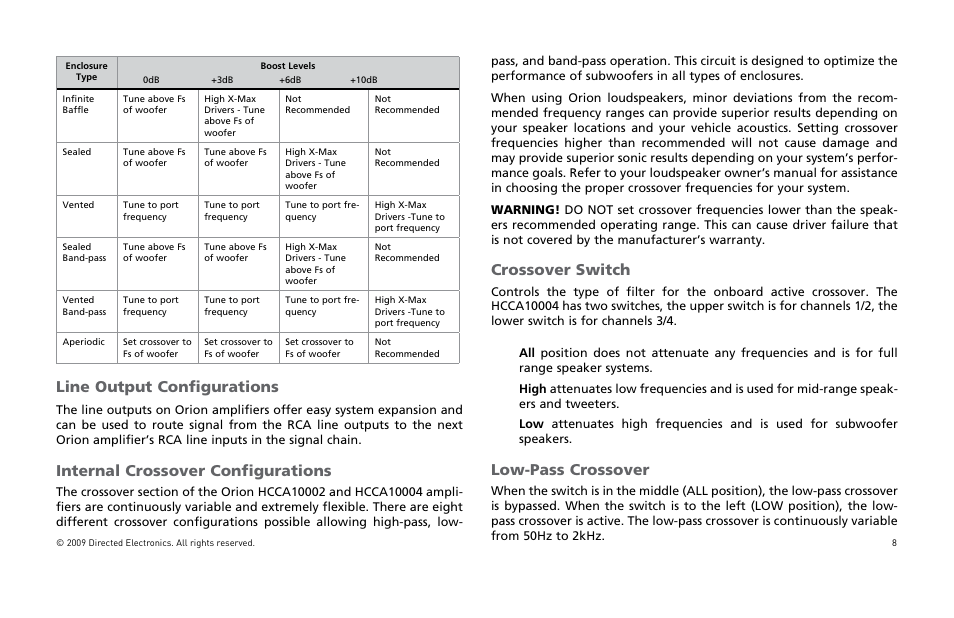 Nternal, Rossover, Ow 0ass | Orion Car Audio HCCA COMPETITION HCCA10002 User Manual | Page 9 / 126