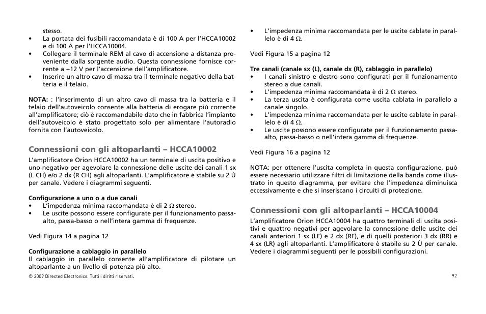 Onnessioni | Orion Car Audio HCCA COMPETITION HCCA10002 User Manual | Page 93 / 126