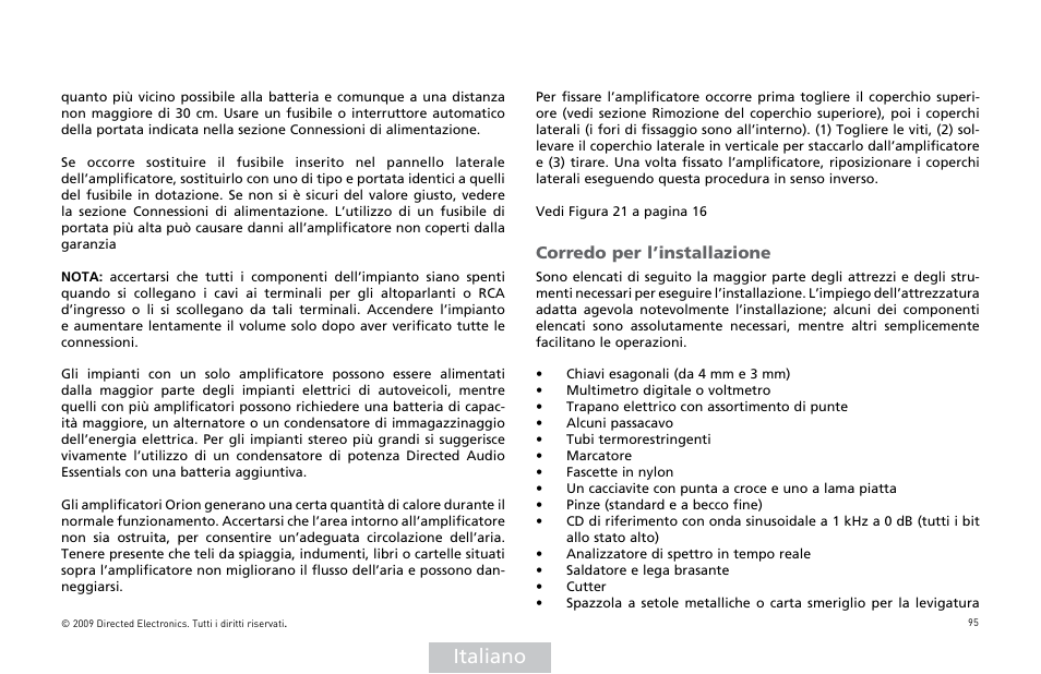 Italiano, Orredo | Orion Car Audio HCCA COMPETITION HCCA10002 User Manual | Page 96 / 126