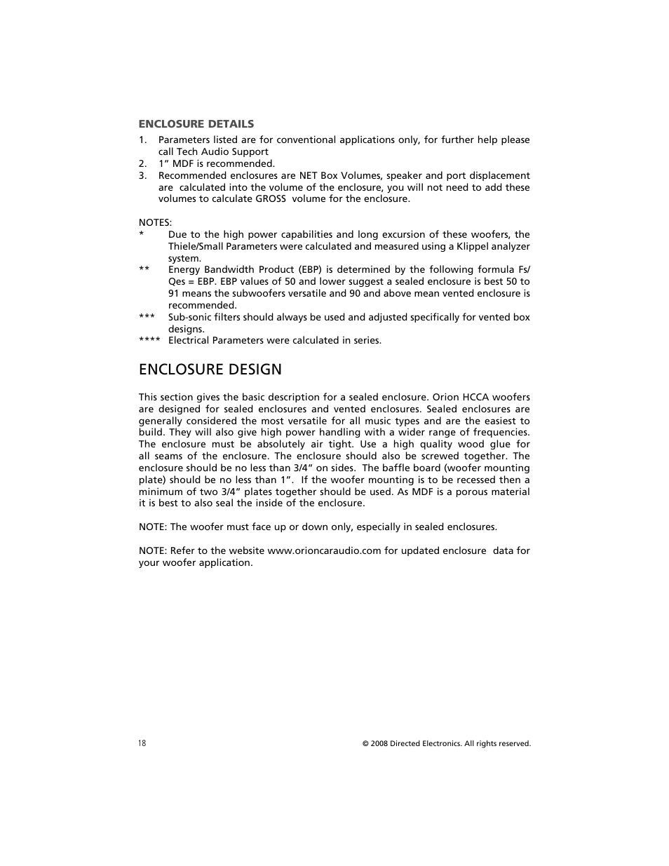 Enclosure design | Orion Car Audio HCCA COMPETITION HCCA154 User Manual | Page 19 / 94