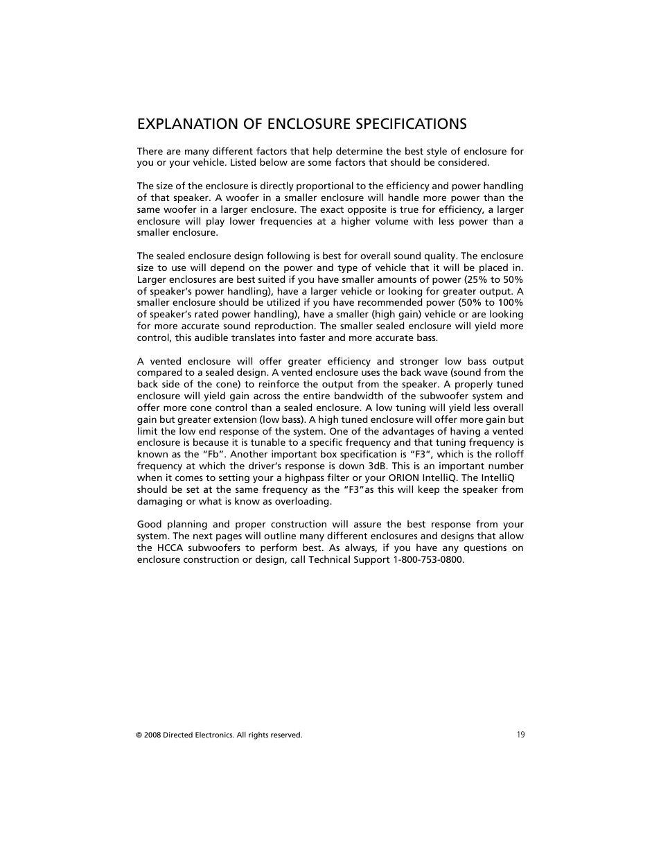 Explanation of enclosure specifications | Orion Car Audio HCCA COMPETITION HCCA154 User Manual | Page 20 / 94