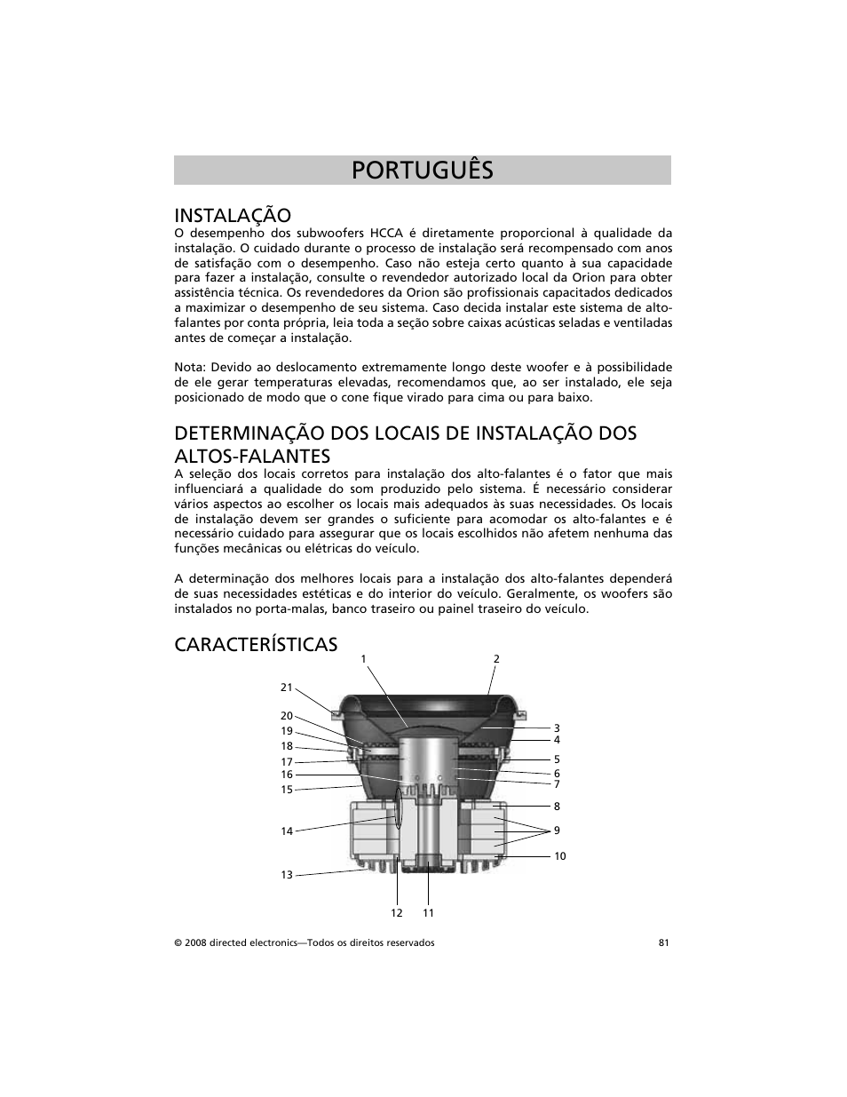 Português, Instalação, Características | Orion Car Audio HCCA COMPETITION HCCA154 User Manual | Page 82 / 94