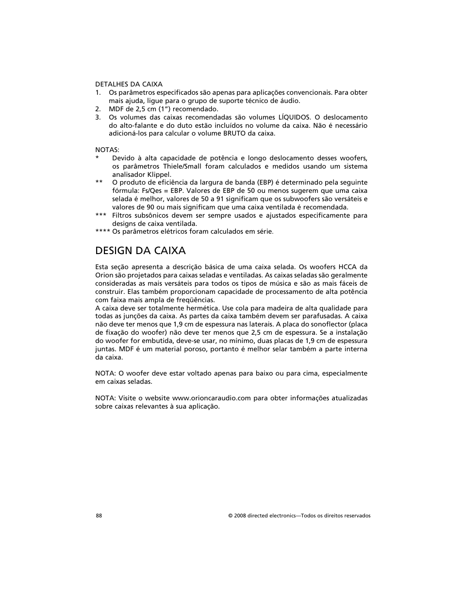 Design da caixa | Orion Car Audio HCCA COMPETITION HCCA154 User Manual | Page 89 / 94