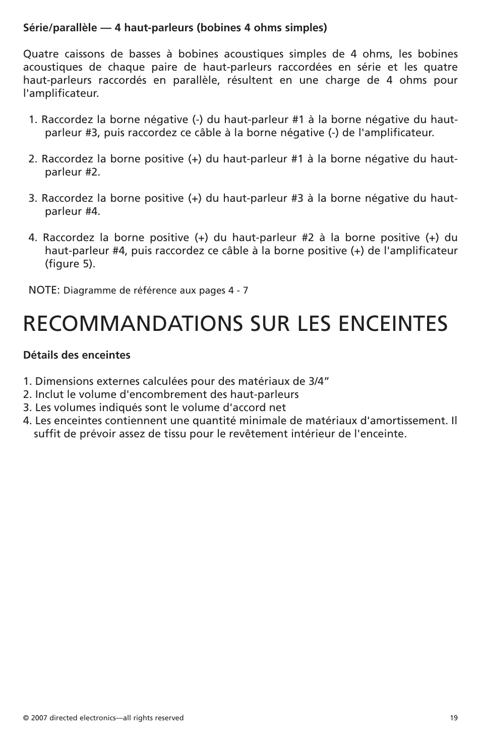 Recommandations sur les enceintes | Orion Car Audio Cobalt CO154S User Manual | Page 19 / 52