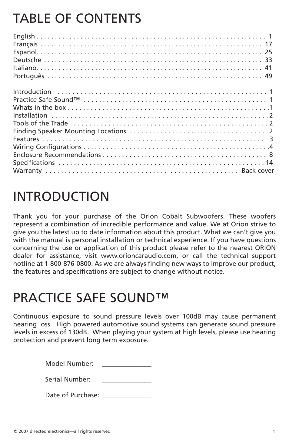 Orion Car Audio Cobalt CO154S User Manual | Page 2 / 52