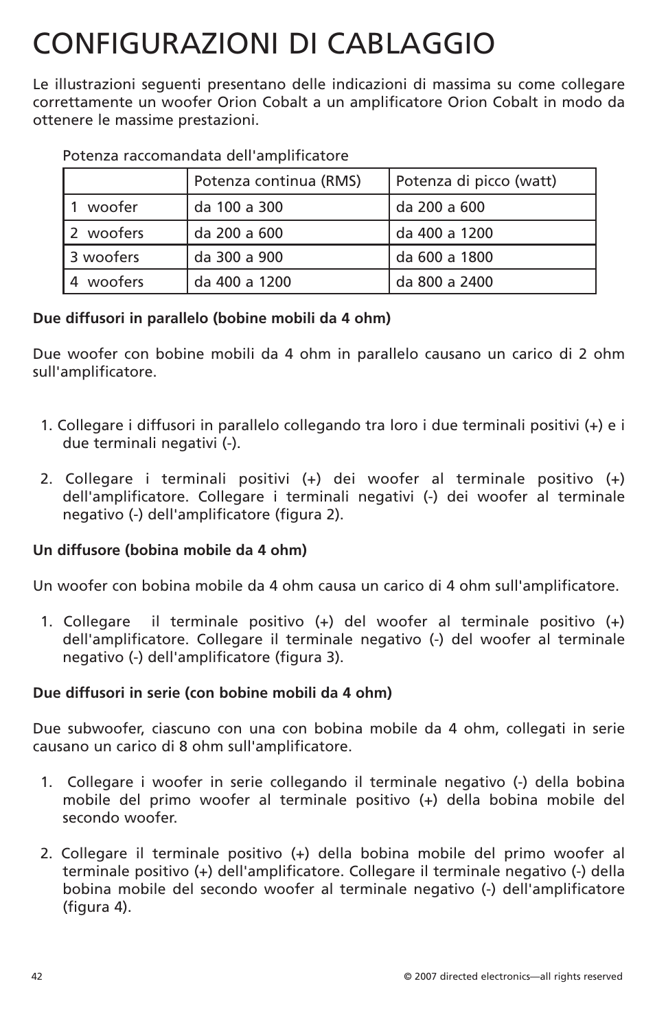 Configurazioni di cablaggio | Orion Car Audio Cobalt CO154S User Manual | Page 39 / 52