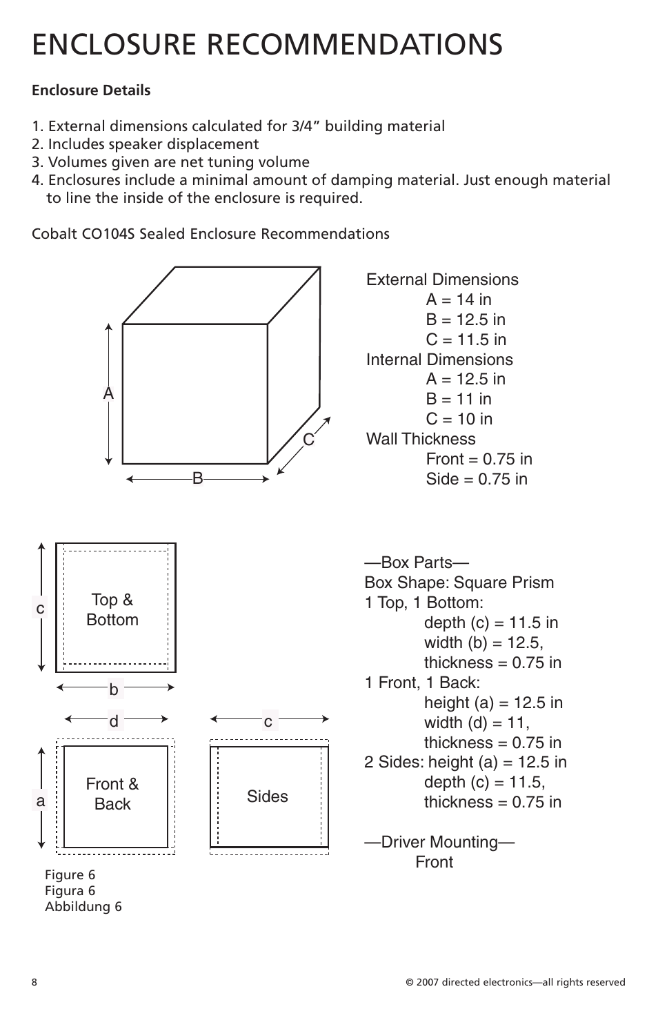 Enclosure recommendations | Orion Car Audio Cobalt CO154S User Manual | Page 9 / 52