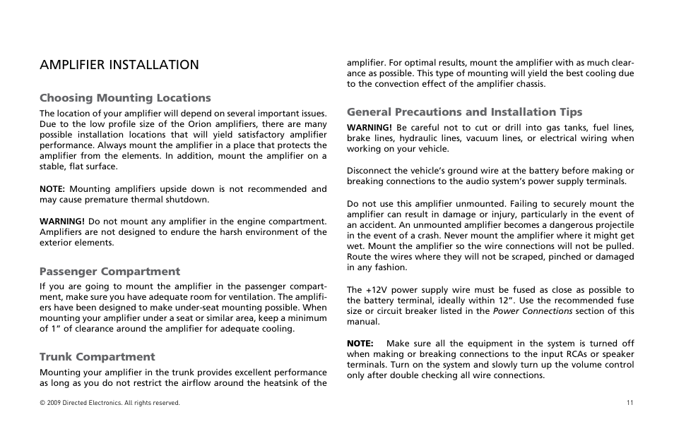 Amplifier installation | Orion Car Audio XTR15001 User Manual | Page 12 / 100