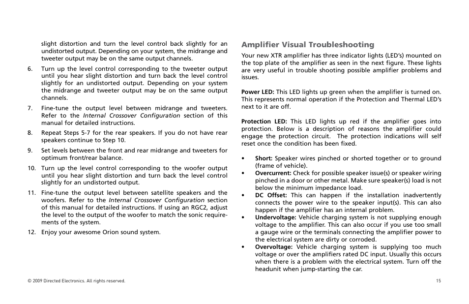 Amplifier visual troubleshooting | Orion Car Audio XTR15001 User Manual | Page 16 / 100
