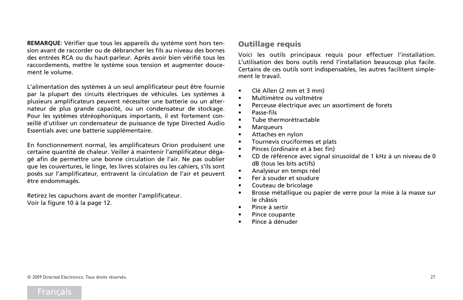 Français, Outillage requis | Orion Car Audio XTR15001 User Manual | Page 28 / 100