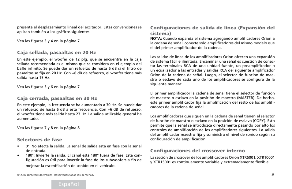 Español | Orion Car Audio XTR15001 User Manual | Page 40 / 100
