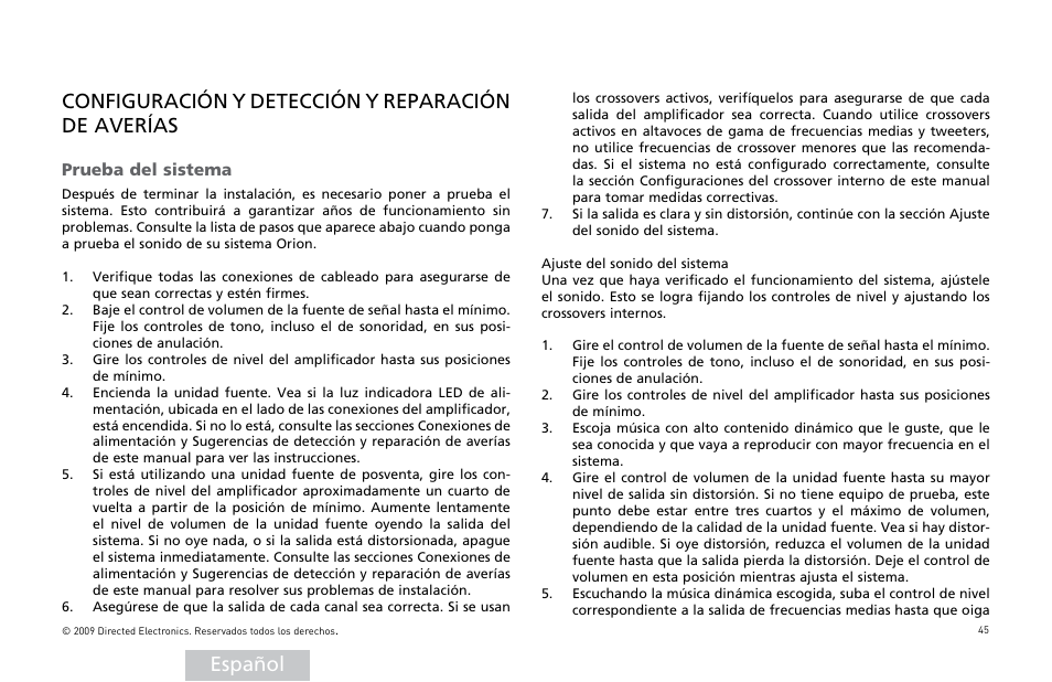 Prueba del sistema | Orion Car Audio XTR15001 User Manual | Page 46 / 100