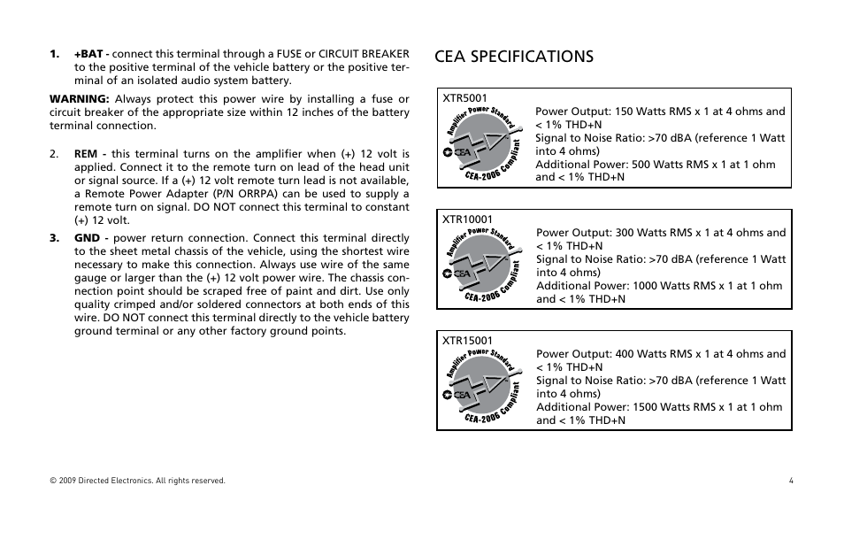 Cea specifications | Orion Car Audio XTR15001 User Manual | Page 5 / 100