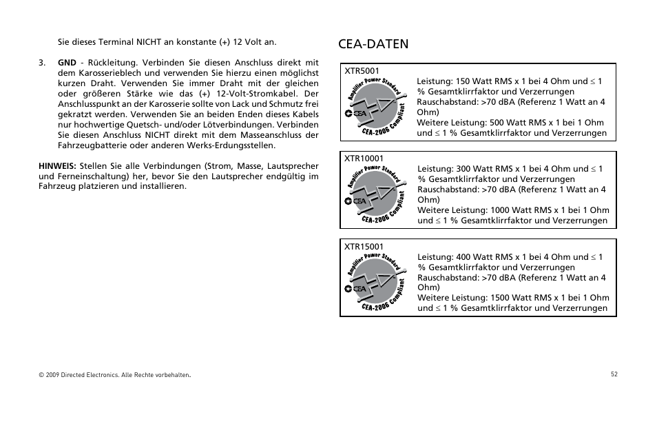 Cea-daten | Orion Car Audio XTR15001 User Manual | Page 53 / 100