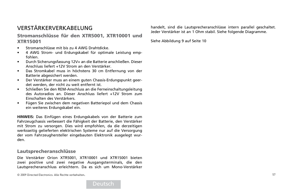 Deutsch verstärkerverkabelung | Orion Car Audio XTR15001 User Manual | Page 58 / 100