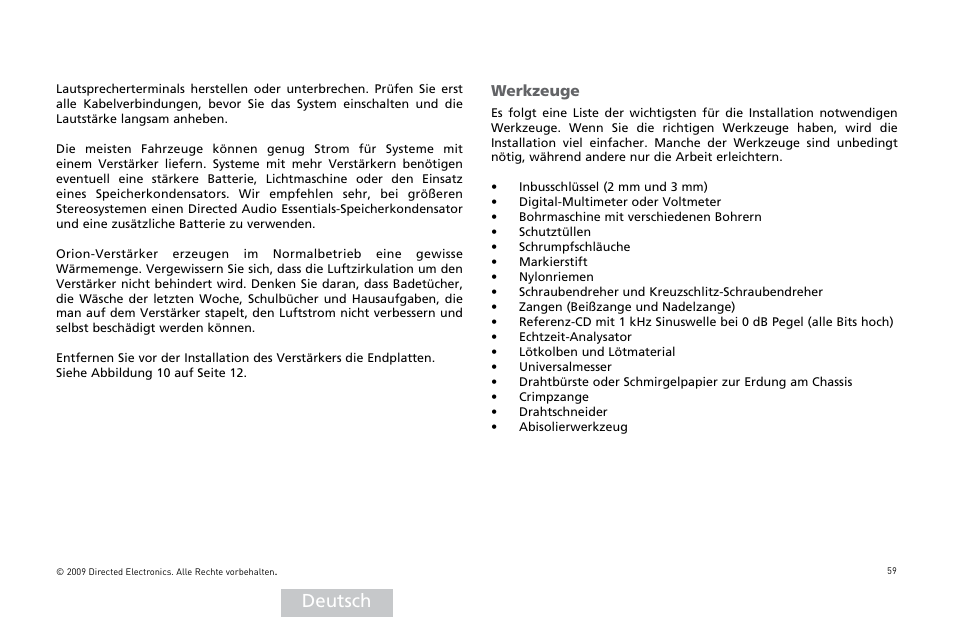 Deutsch, Werkzeuge | Orion Car Audio XTR15001 User Manual | Page 60 / 100